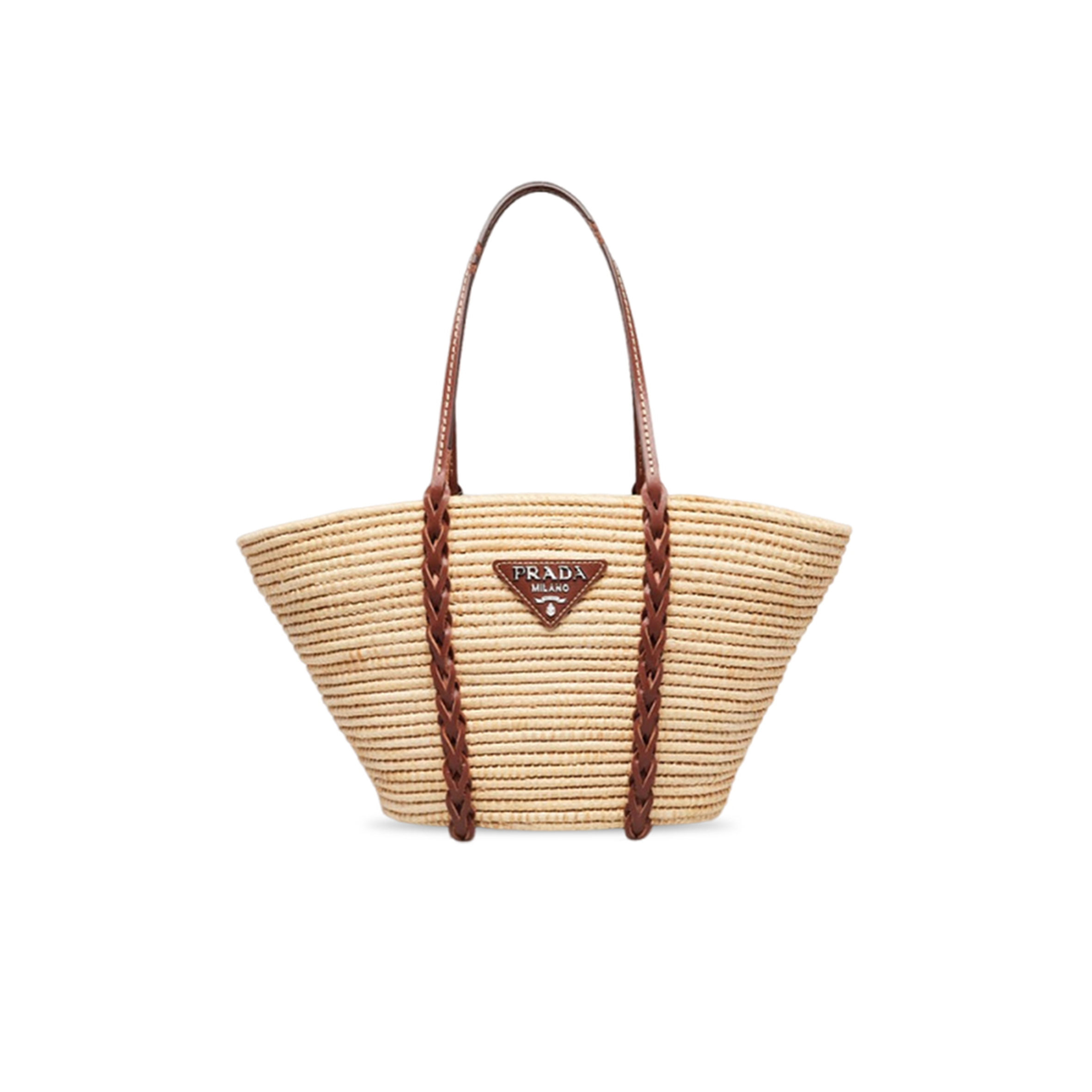 PRADA BEIGE BROWN RAFFIA LEATHER BASKET TOTE BAG (48*27*17cm) 